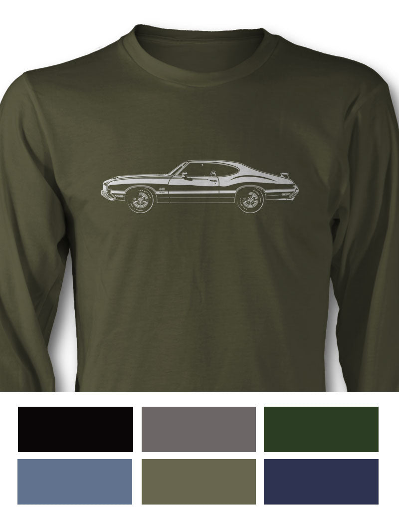 1971 Oldsmobile Cutlass 4-4-2 W-30 Holiday Coupe with Spoiler T-Shirt - Long Sleeves - Side View