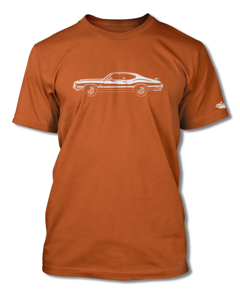 1971 Oldsmobile Cutlass 4-4-2 W-30 Holiday Coupe with Spoiler T-Shirt - Men - Side View