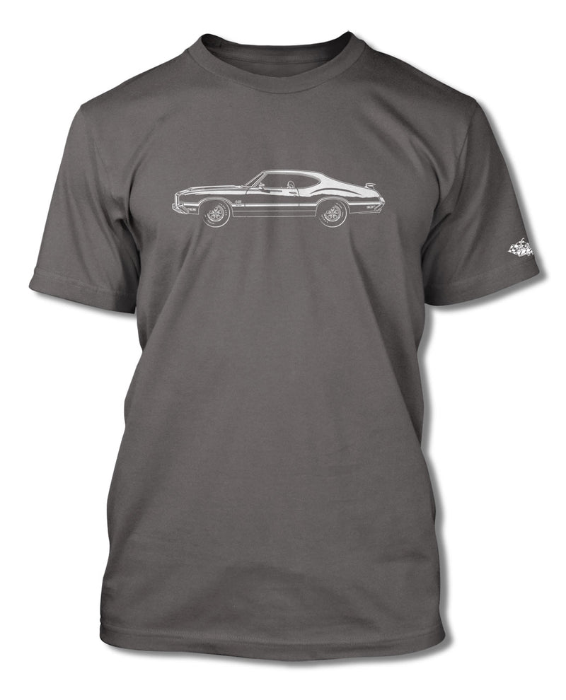 1972 Oldsmobile Cutlass 4-4-2 W-30 Holiday Coupe with Spoiler T-Shirt - Men - Side View