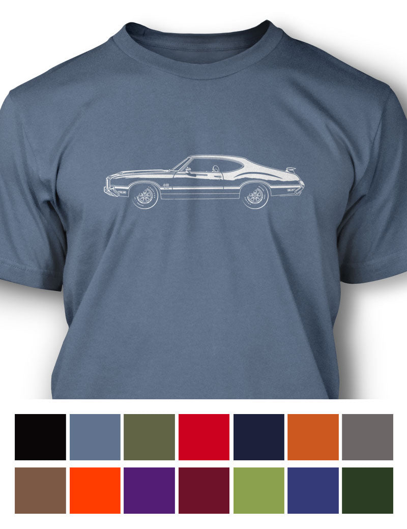 1972 Oldsmobile Cutlass 4-4-2 W-30 Holiday Coupe with Spoiler T-Shirt - Men - Side View