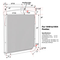1949 1950 1951 1952 1953 1954 Pontiac 3-row Aluminum Radiator Replacement