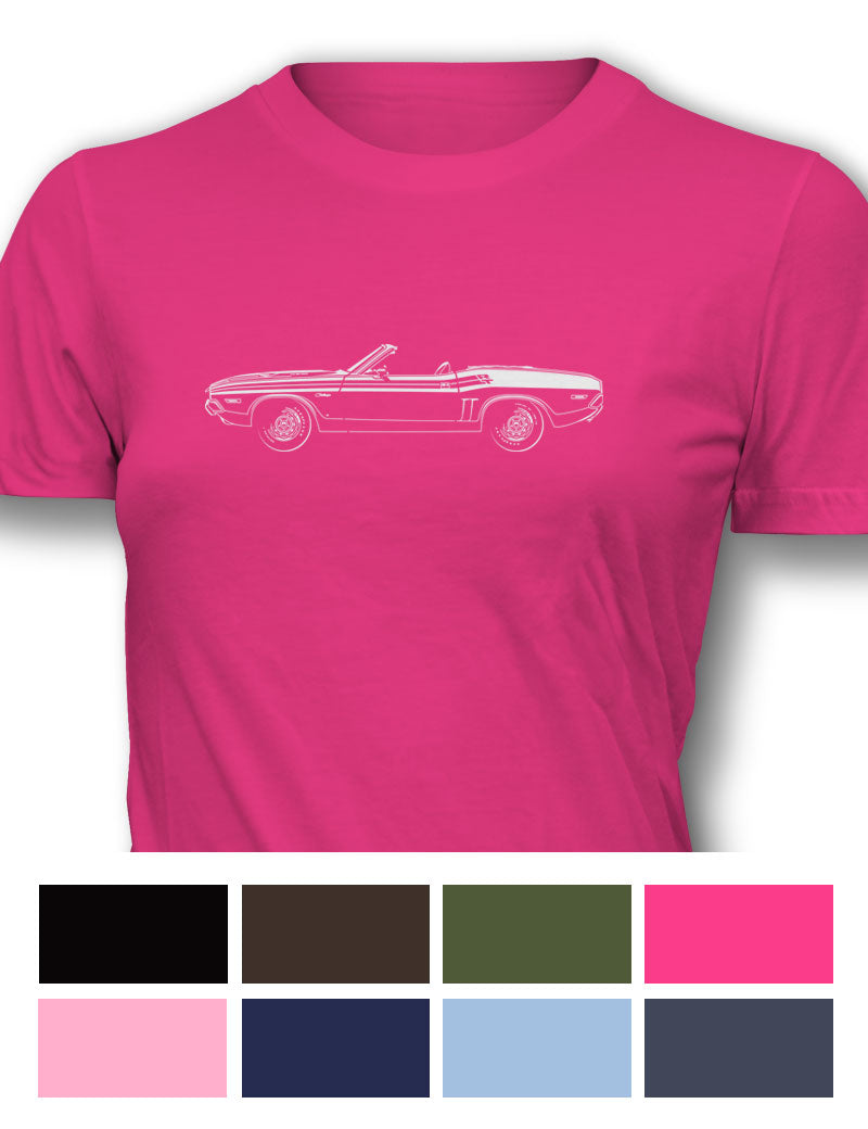 1971 Dodge Challenger RT with Stripes Convertible Bulge Hood T-Shirt - Women - Side View